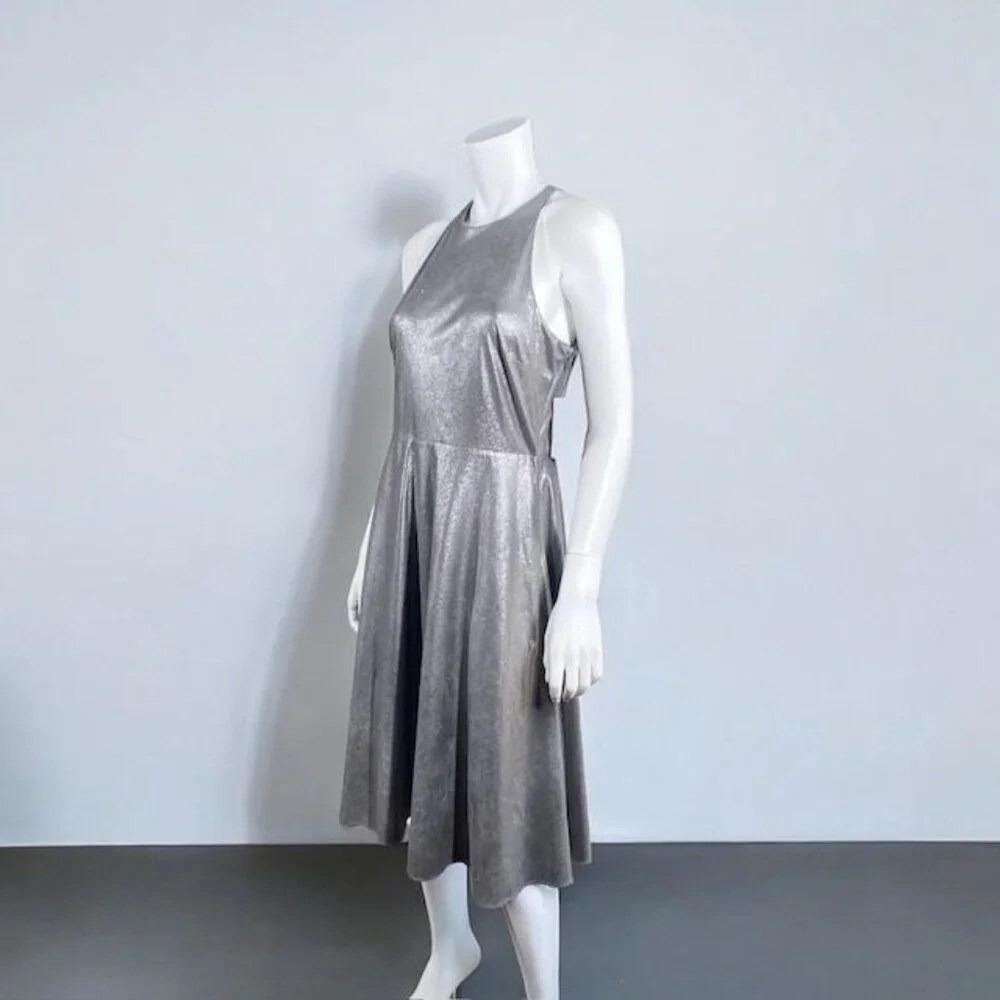 NWT H By Halston Metallic Faux Suede Dress Gunmetal, Size 8 - Picture 4 of 15